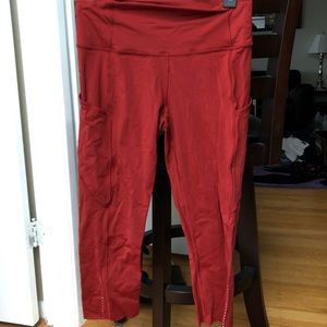 Red cropped lululemon leggings